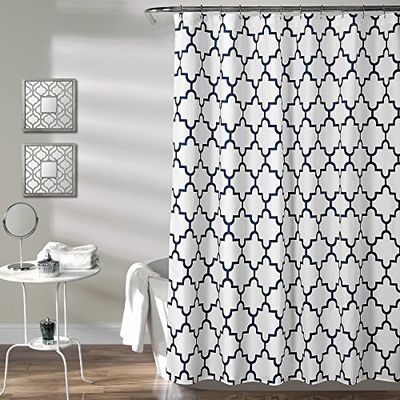 Lush Decor Navy Bellagio Fabric Shower Curtain, Bathroom Accessories, (72" x 72")