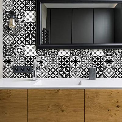 Stickers adhésifs carrelages | Sticker Autocollant Carreaux de ciment - Mosaïque carrelage mural salle de bain et cuisine | Carreaux de ciment adhésif mural - azulejos 20 x 20 cm - 30 pièces