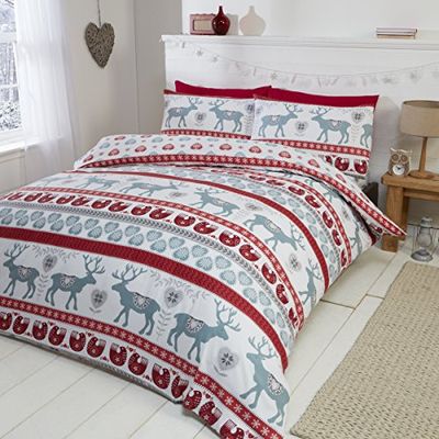 Rapport Conjunto de capa nórdica Scandi 100% algodão escovado, vermelho, tamanho superking, SKNG