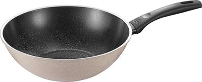 Ballarini Ledro Wok, 28 cm, Aluminium, Compatible Induction, Revêtement Antiadhésif en Céramique, Thermopoint, Fabriquée en Italie, Sable