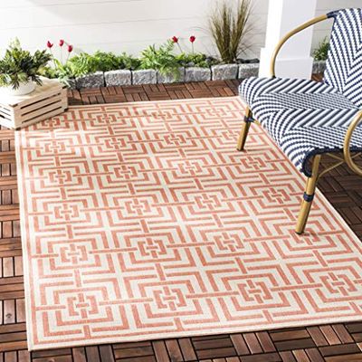 Safavieh Tapis géométrique tissé rectangulaire pour intérieur/extérieur, Collection Beachhouse, BHS128, en crème/Rouille, 122 x 183 cm