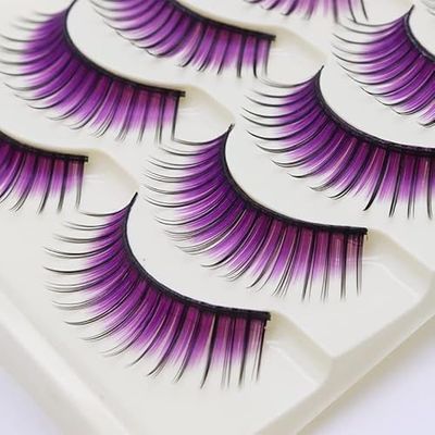 LSTHK False Eyelashes, 5 Pairs of 3D Faux Mink, Purple, Natural Look, Fluffy, For Work, Dating, Party, Cosplay