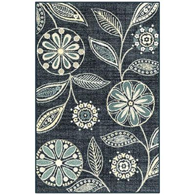 Maples Rugs Reggie - Alfombras de Cocina Antideslizantes con diseño Floral [Fabricadas en Estados Unidos], 2 pies 6 Pulgadas x 3 pies 10 Pulgadas, Color Azul Persa