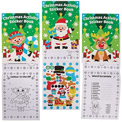 Baker Ross Cahier d'Activités avec Autocollants motif Noël - Lot de 8, Autocollants pour Enfants (FX334)
