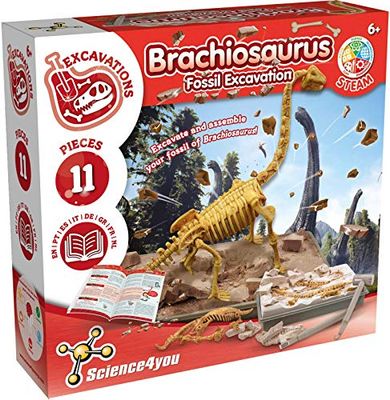 Science4you-Kit Brachiosauro Fossili da Scavare, Assemblare Gli 11 Pezzi, Scheletro Dinosauro da Construire, Kit Paleontologo e Giochi Archeologia Bambini +6 Anni
