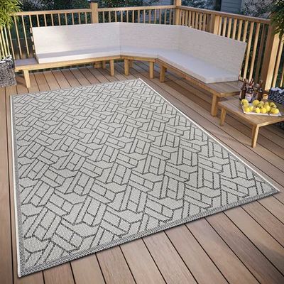 HANSE Home Eru Tapis d'intérieur et d'extérieur résistant aux intempéries, Motif Zigzag, Moderne, imperméable et Robuste, à Tissu Plat, pour Jardin, Balcon, terrasse, salon, Beige Gris, 190 x 290 cm