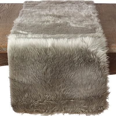 SARO LIFESTYLE Juneau Collection luxo caminho retangular de pele sintética de poliéster cinzento, 15 x 72 polegadas (1 unidade) qualidade e estilo excepcionais, qualquer evento, 15" x 72"