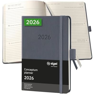 SIGEL C2667 Weekly planner Conceptum 2026-1 year - approx. A6 - dark grey - 2 pages = 1 week - hardcover - 80 gsm - 176 p. - PEFC-certified