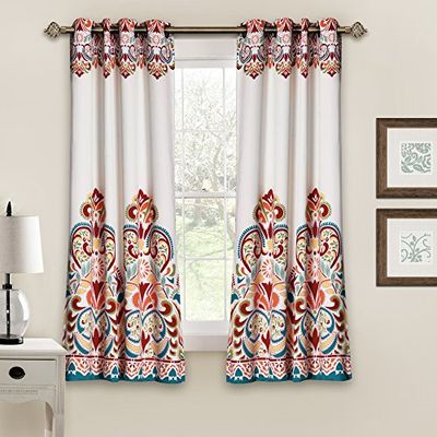 Lush Decor Clara Curtains - Conjunto de painéis de janela filtrantes de luz de estilo boémio, com estampado de caxemira e damasco para sala de estar, sala de jantar, quarto (par), 52 polegadas de