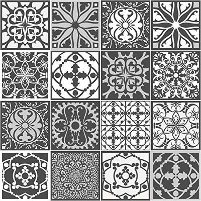 16 Stickers adhésifs carrelages | Sticker Autocollant Carreaux de Ciment - Mosaïque carrelage Mural Salle de Bain et Cuisine | Carreaux de Ciment adhésif Mural - azulejos - 20 x 20 cm -16 pièces