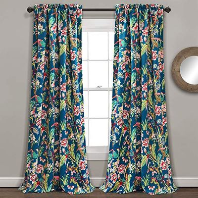 Lush Decor Dolores - Paneles de Cortina para Ventana con Filtro de luz, Azul Marino/Multicolor, 52 x 108 + 2 Unidades