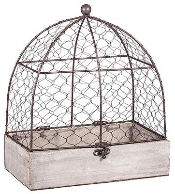 Rayher Gaiola decorativa vintage, 25 x 14 x 29 cm, pássaro de metal e madeira, 46347000