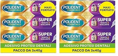 Polident Super Tenuta e Sigillante, Adesivo per Protesi Dentale, 12 Ore di Tenuta Giornaliera, Limita le Infiltrazioni di Cibo, Gusto Neutro, Pacco 3x40g (Confezione da 2)