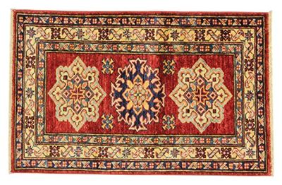 Eden Carpets Kazak Super Alfombra Anudada a Mano, Cuero Lana, Multicolor, 59x92x30 cm