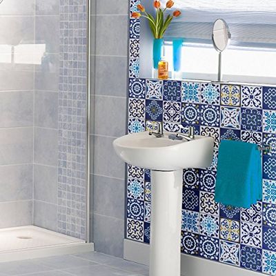ambiance-live col-tiles-ros-a879 10x10 cm Adhesive Stickers, Multicolor, Set of 12 Pieces