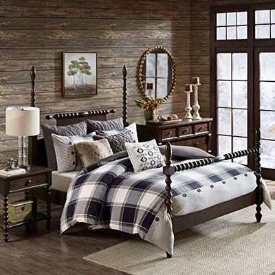 MADISON PARK SIGNATURE Parure de lit pour toutes les saisons avec insert rembourré et housse de couette amovible, taies d'oreiller assorties, oreillers décoratifs, coton, cabine urbaine, plaid marron,