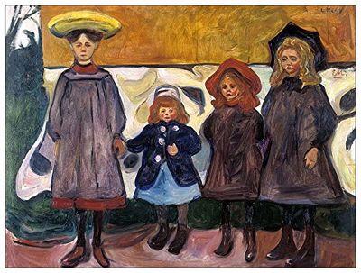 ArtPlaza Munch Edvard – Four girls, dekorativa paneler, trä, flera färger, 80 x 1,8 x 60 cm