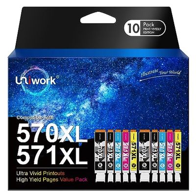 Uniwork 570XL 571XL Compatibili Cartucce d'inchiostro Sostituzione per Canon PGI-570 CLI-571 XL per MG5750 MG5751 MG5752 MG5753 MG6850 MG6851 TS5050 TS5051 (PGBK Nero Ciano Magenta Giallo, 10-Pack)