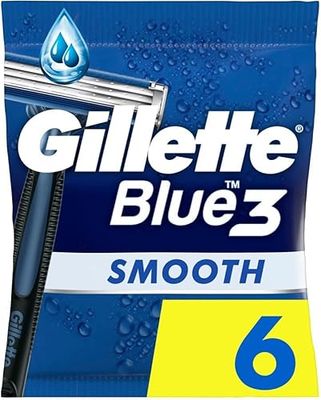 Gillette Blue3 Smooth - Maquinilla de afeitar desechable para hombre, 6 maquinillas de afeitar con 3 cuchillas, cabezal giratorio giratorio de 40°, tiras deslizantes con tecnología ComfortGel