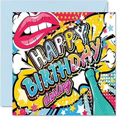 Trendy Birthday Cards for Women or Men - Happy Birthday Darling - Loving Cards for Friend, Girlfriend Boyfriend Daughter Son Sister. 145mm Greeting Celebrate 30th 40th 50th