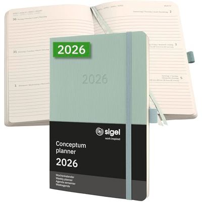 SIGEL C2638 Wochenkalender Conceptum 2026, ca. A5, mintgrün: Agenda Conceptum, Classic, Softcover