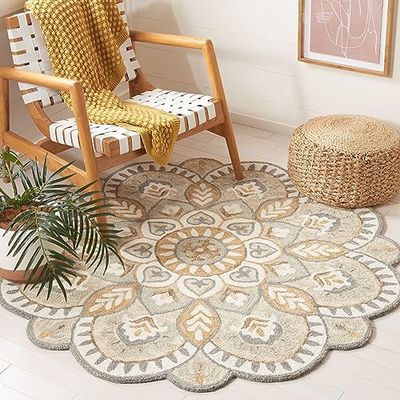 Safavieh Tapis Traditionnel pour Salon, Salle à Manger, Chambre à Coucher - Novelty Collection, Tapis à Poil Court, Ivoire et Beige, 160 x 160 cm