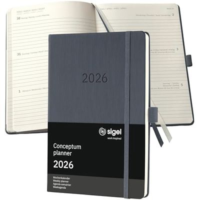 SIGEL C2666 Wochenkalender Conceptum 2026, ca. A5, dunkelgrau