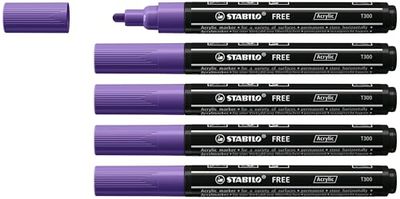 STABILO Marcador acrílico FREE Acrylic - ARTY - T300 Punta redonda 2-3mm - Caja con 5 unidades color violeta