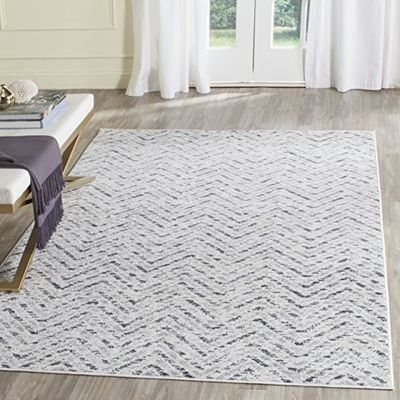 Safavieh Tapis géométrique pour Salon, Salle à Manger, Chambre à Coucher - Collection Adirondack - Poils Courts, Ivoire et Charbon - 183 x 274 cm