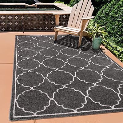 SANAT Tappeto per esterni resistente alle intemperie, per interni ed esterni, impermeabile, per balcone, per terrazza, giardino, cucina, bagno o soggiorno, grigio, 140 x 200 cm