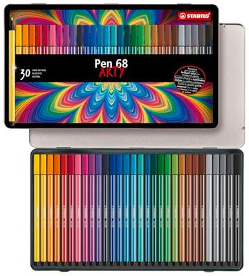 STABILO Pen 68 - Premium Fibre-Tip Pen - ARTY - Tin of 30 - Assorted Colours