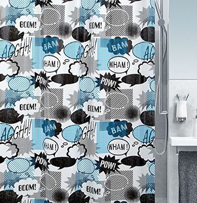 Spirella 10.18688 DV Wow Black/Blue, 180X200 cm Cortina de Ducha, Peva, Negro/Azul, 180 x 200 cm