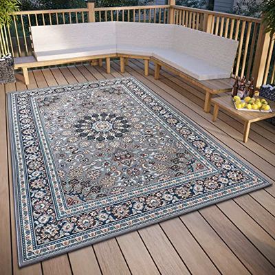 HANSE Home Kadi Oosters tapijt voor binnen en buiten, oosters plat weefsel, oosters design, klassiek, Öko-Tex weerbestendig en uv-bestendig, voor balkon, terras, tuin, grijs-blauw, 160 x 235 cm