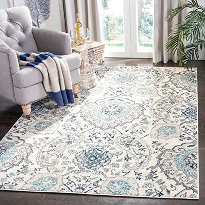 SAFAVIEH Tapis Boho Pour Salon, Salle à manger, Chambre à coucher - Madison Collection, Tapis à poil court, Crème et gris clair, 201 X 279 cm
