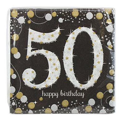 Amscan 511546 16 Serviettes 50e Anniversaire Sparkling Celebration, Noir / Argent
