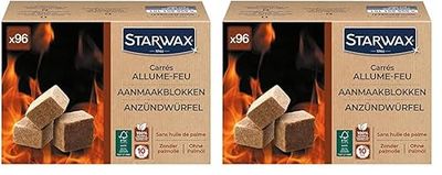 STARWAX - Carrés Allume-Feu pour Barbecue, Poêle et Cheminée - Allumage Rapide - Propre et sans Odeur - sans Huile de Palme - 100% d'Ingrédients d'origine Naturelle - Fabriqué en France - 96 carrés