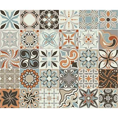 30 Stickers adhésifs carrelages | Sticker Autocollant Carreaux de Ciment - Mosaïque carrelage Mural Salle de Bain et Cuisine | Carreaux de Ciment adhésif Mural - azulejos - 10 x10 cm - 30 pièces