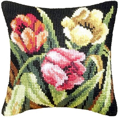 Orchidea Large Cross Stitch Cushion Kit, Tumbling Tulips, 40 x 40cm