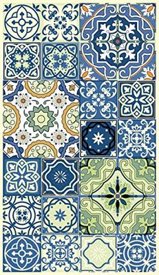 Doge Milano Tapis de salle de bain, 100% Made in Italy, Tapis antitache avec impression numérique, Tapis antidérapant et lavable, Modèle Maiolica - Abbasanta, cm 90x52