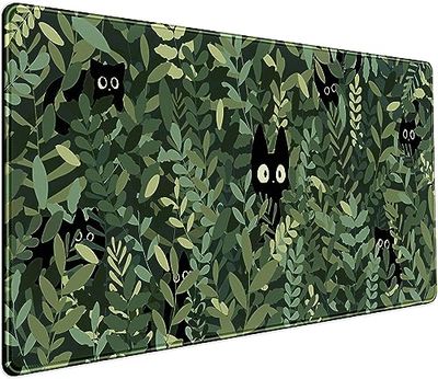 Alfombrilla de escritorio con diseños anime, gatos, hojas verdes, tamaño XXL, para videojuegos, para ordenador portátil, para niña y mujer, oficina, gamers, decoración, 80 x 30 cm
