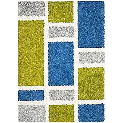 Safavieh Tapis Shag, Tissé Polyester Tapis en Bleu / Vert, 160 X 230 cm