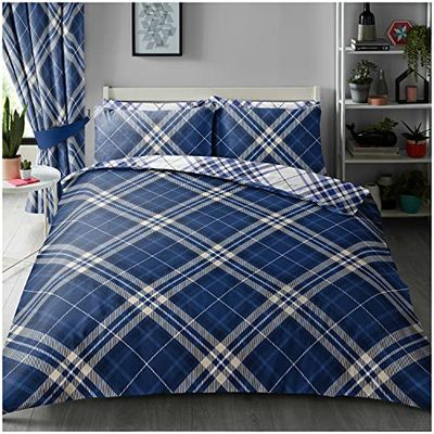 Super Dreamer Parure de lit réversible 4 pièces avec Housse de Couette et Drap-Housse, pour lit King Size, Bleu