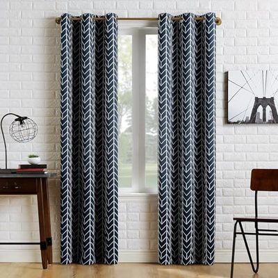 Sun Zero Kenwood Chevron Blackout Grommet Curtain Panel, 40" x 84", Navy Blue