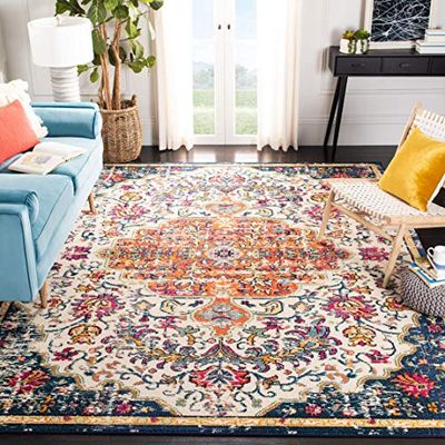 Safavieh Tapis Boho pour Salon, Salle à Manger, Chambre à Coucher - Madison Collection, Tapis à Poil Court, Ivoire et Orange, 244 x 305 cm