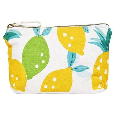 Draeger - Citron Cotton Pouch - påse med dragkedja - sminkförvaring, läppstift, pennor - perfekt födelsedagspresent, alla tillfällen - 100% bomull, Material: Polyester, 21x12cm, Påse bomull citron