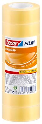 tesa film standard, Cinta Adhesiva Multiuso Transparente para el Hogar, la Oficina y la Escuela, 33 m x 19 mm, 8 Piezas