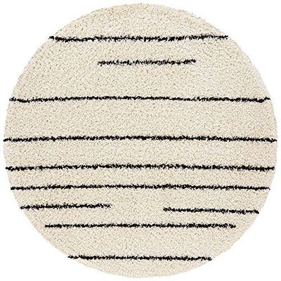 HANSE Home Tapis Shaggy à Poils Longs, Design à Rayures, crème, Noir, Doux, Motif à Rayures, géométrique, pour salon, Chambre, Cuisine, couloir, Design Moderne, Rond, 160 cm