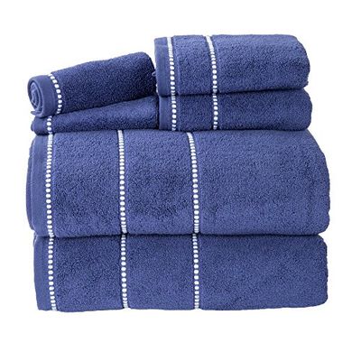 Lavish Home - Conjunto de toalhas de algodão de luxo, secagem rápida, torção zero e suave, conjunto de 6 peças com 2 toalhas de banho, 2 panos de mão e 2 panos para o rosto (azul-marinho/branco), 12 x
