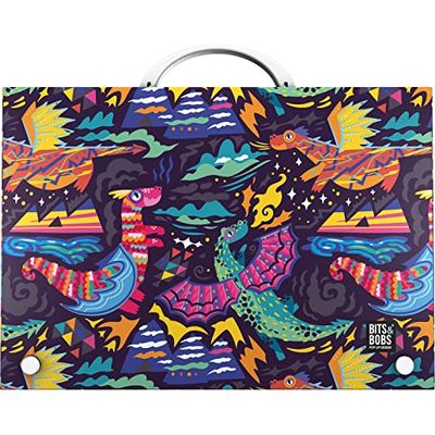 Grafoplás Bits&Bobs Pop Up Dragons Cartable en polypropylène avec poignée et Fermeture à Pression 24,5 x 34,5 x 4 cm, Bleu, Folio, Dragons