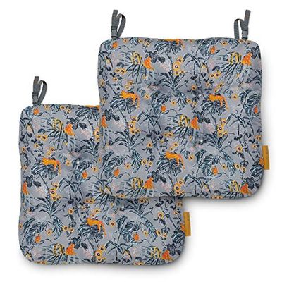 Classic Accessories Vera Bradley - Cojines para Silla de Patio Resistentes al Agua, 19 x 19 x 5 Pulgadas, Paquete de 2, Cojines de Asiento para Silla, Color Gris Toile de Bosque lluvioso y Dorado